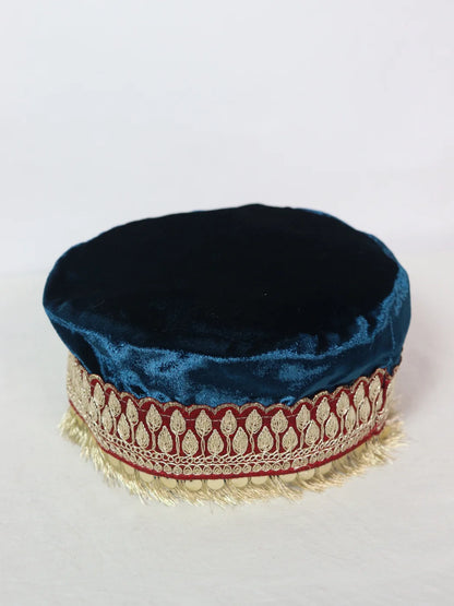 Neelam Kashmiri Velvet Cap for Wedding With Zari Work For Women In Navy-blue