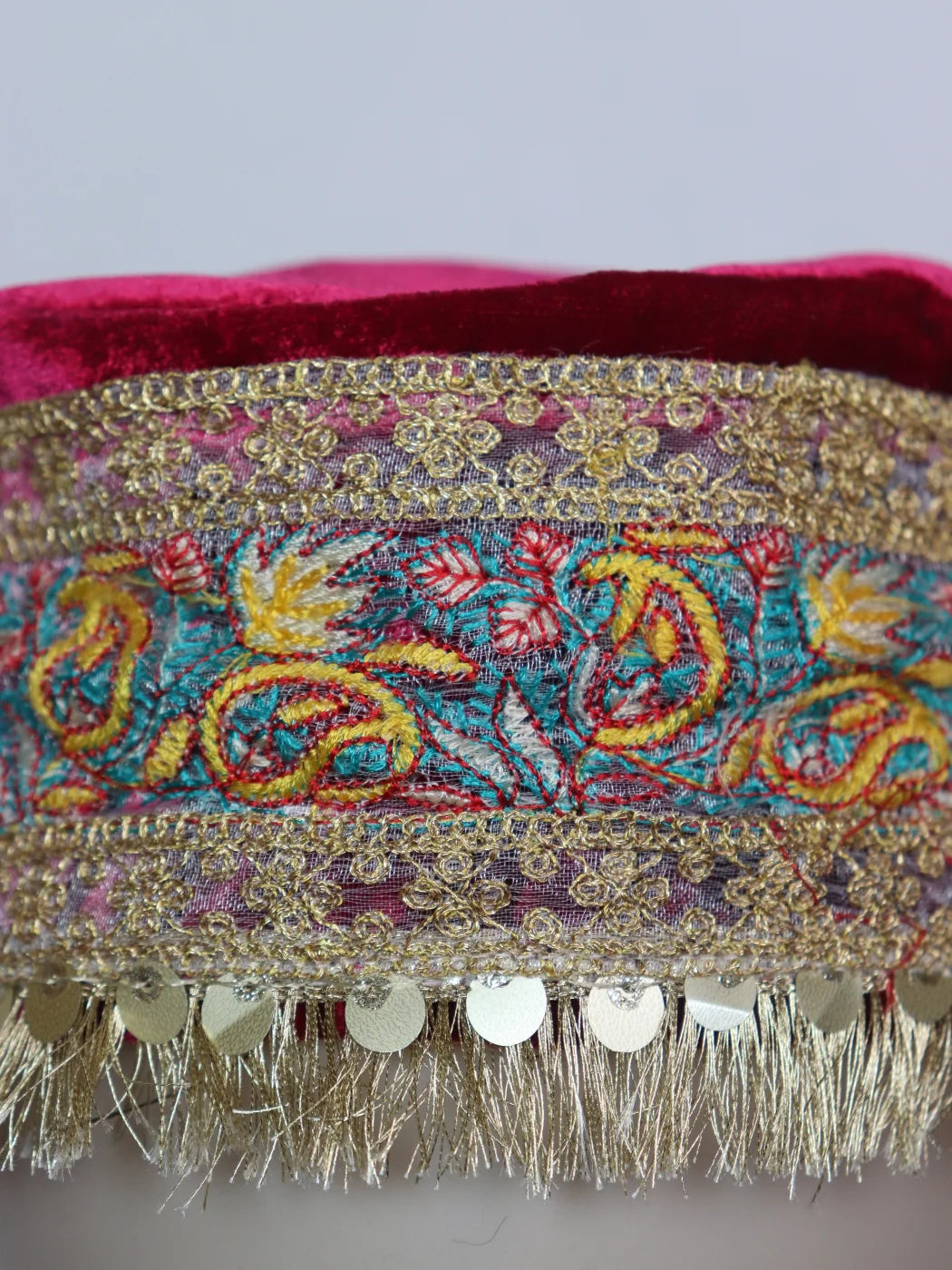 Aahsan Kashmiri Fancy Velvet Cap In Maroon With Zari Work for Women