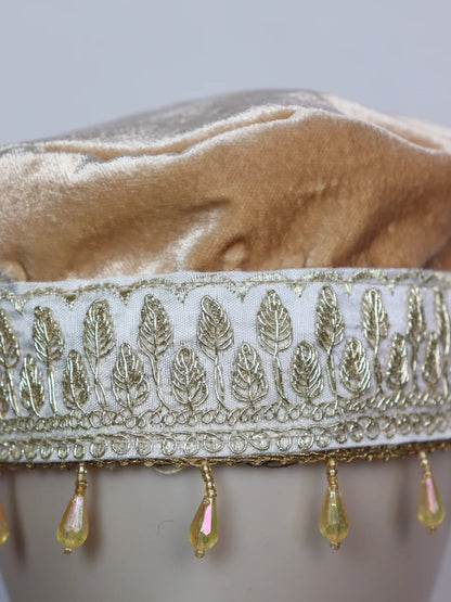 Kashmiri Fancy Velvet Cap In Beige With Zari Work for Women Sadiya