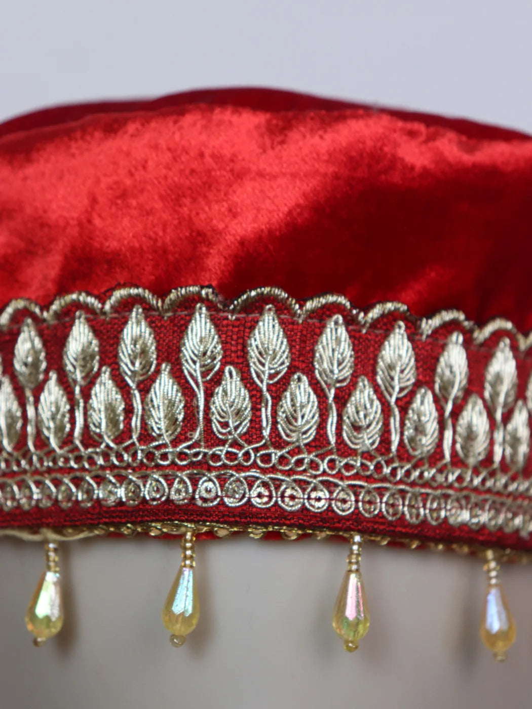 Kashmiri Velvet Cap for Wedding In Red With Zari Work for Women Tabassum