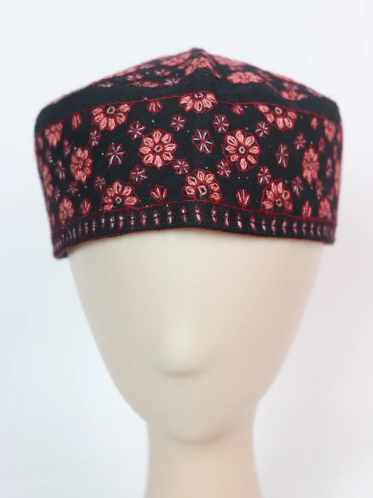 Kashmiri Black Cap With Hand Sozni Embroidery Naseem