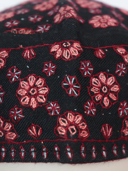 Kashmiri Black Cap With Hand Sozni Embroidery Naseem