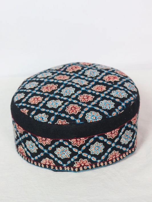 Kashmiri Black Cap With Shaheen Classic Hand Sozni Embroidery