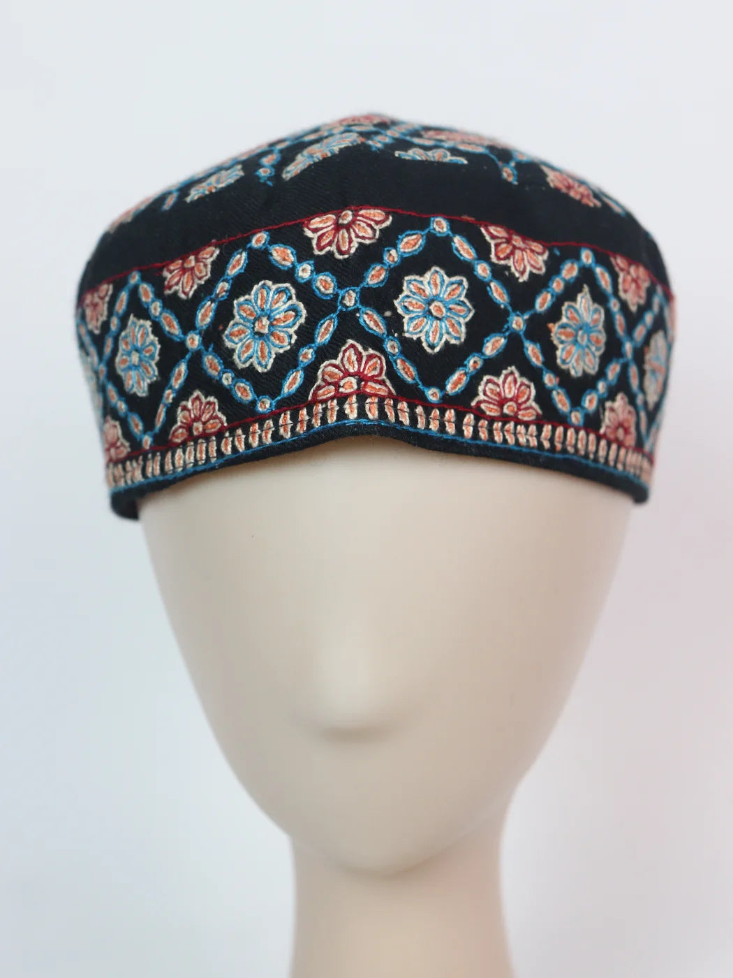 Kashmiri Black Cap With Shaheen Classic Hand Sozni Embroidery