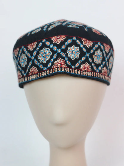 Kashmiri Black Cap With Shaheen Classic Hand Sozni Embroidery