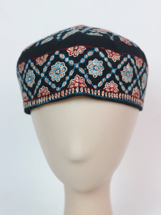 Kashmiri Black Cap With Shaheen Classic Hand Sozni Embroidery