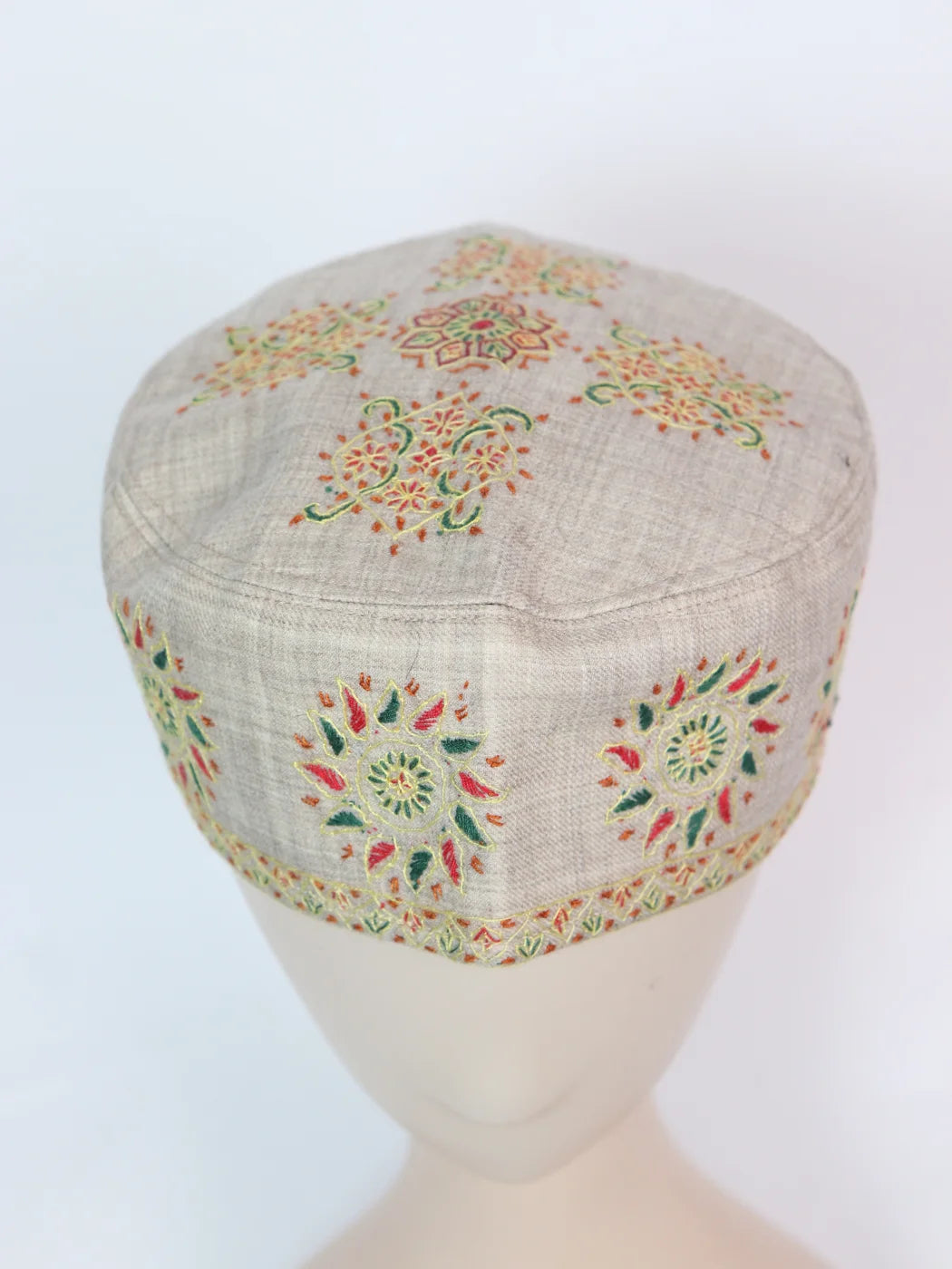 Beige Kashmiri Classic Toosha Cap with Hand Sozni Embroidery Shalimar