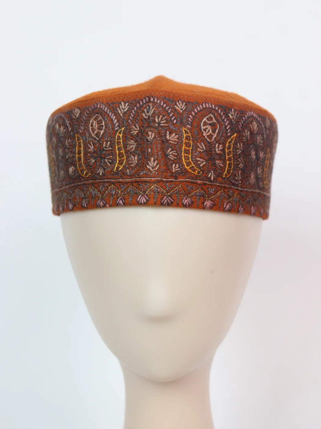 Gulmarg Kashmiri Stylish Toosha Orange Cap with Hand Sozni Embroidery