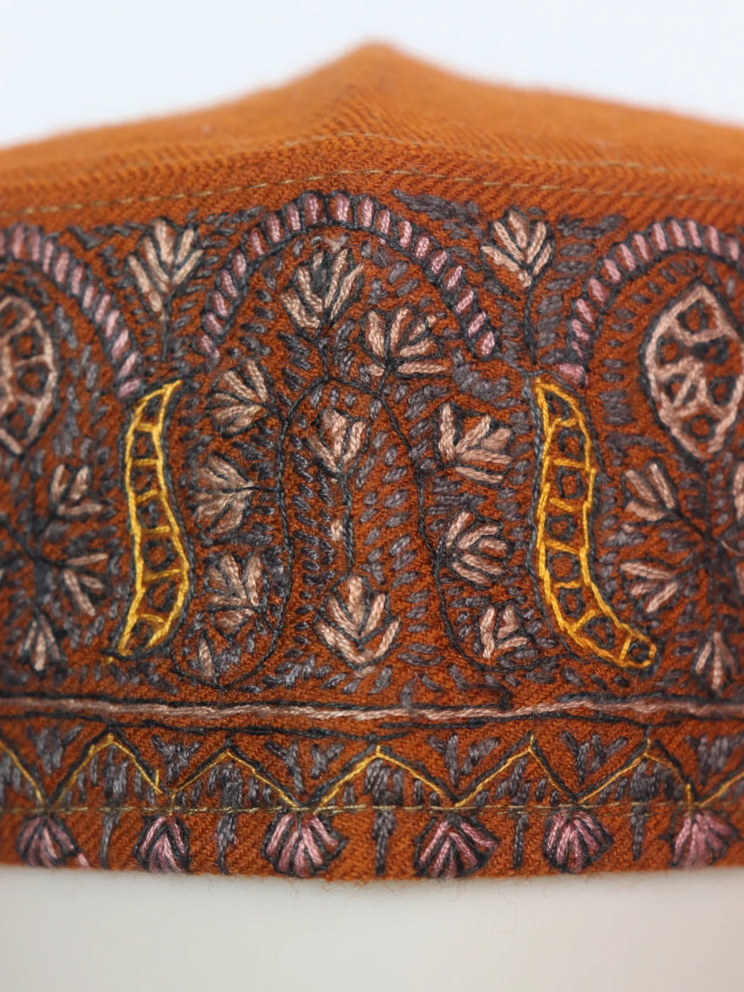 Gulmarg Kashmiri Stylish Toosha Orange Cap with Hand Sozni Embroidery