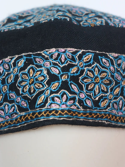 Black Kashmiri Cap | Topi With Hand Sozni Embroidery Rahim