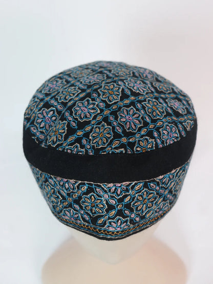 Black Kashmiri Cap | Topi With Hand Sozni Embroidery Rahim