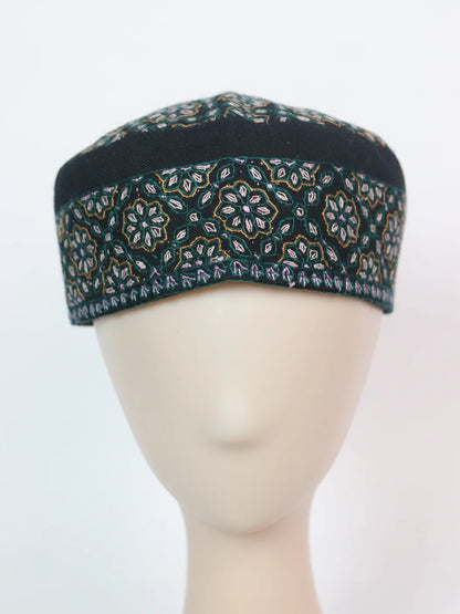 Kashmiri Black Cap | Topi Badshah With Hand Sozni Embroidery