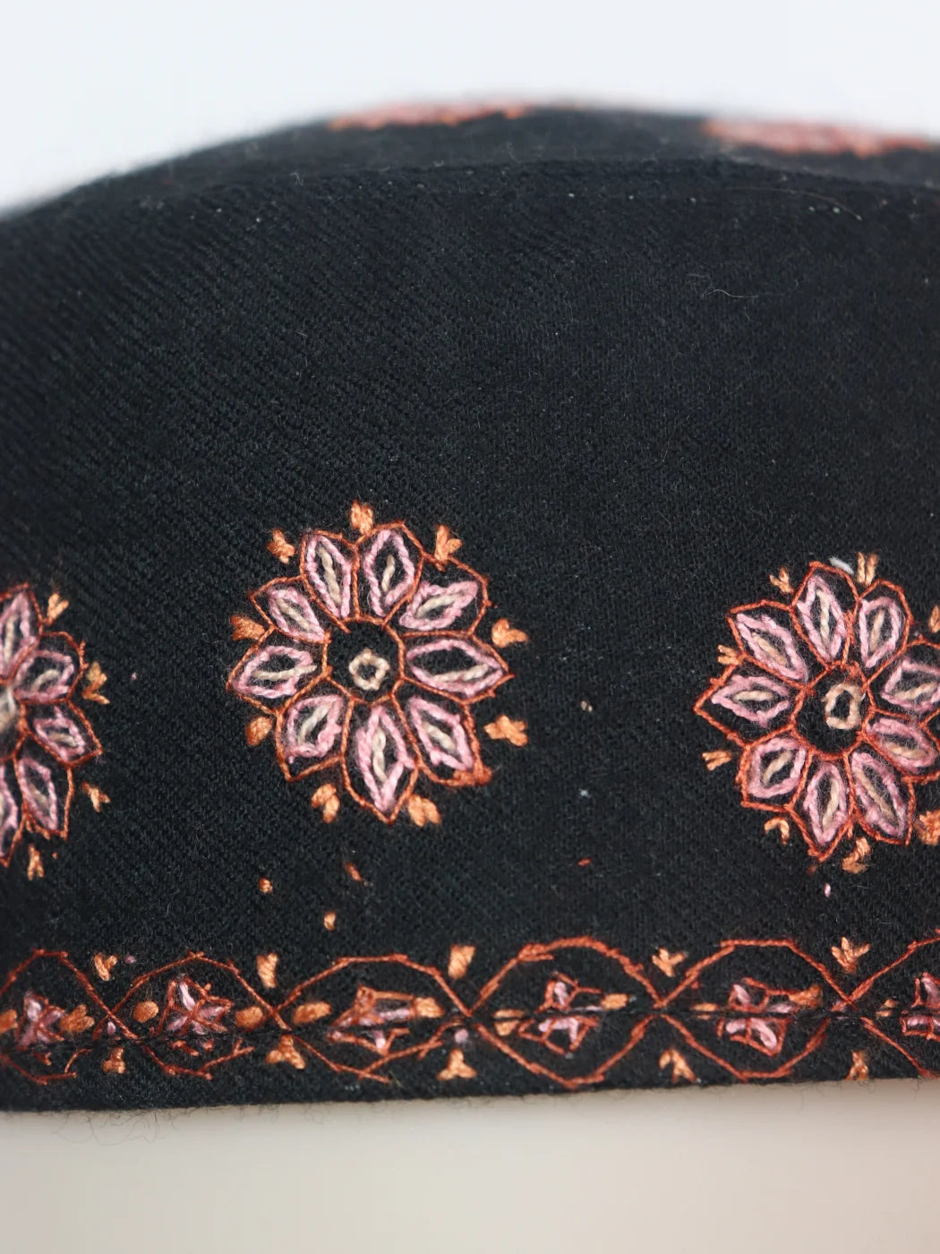 Kashmiri Black Designer Toosha Cap with Hand Sozni Embroidery Noor