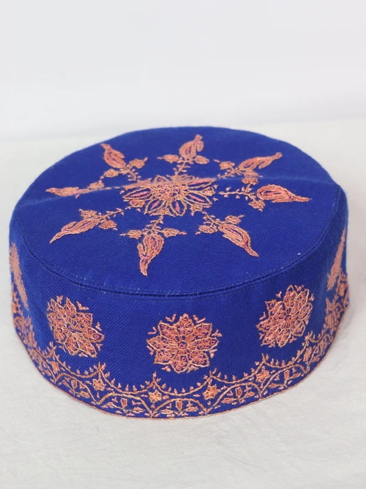 Kashmiri Handwork Cap in Sozni Work Blue Shahzad