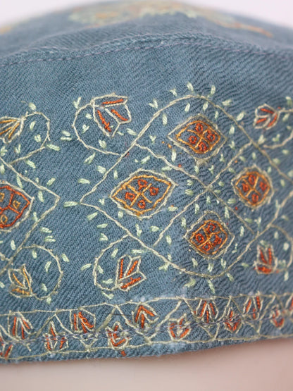 Rasik Kashmiri Grey Foldable Toosha Cap with Hand Sozni Embroidery