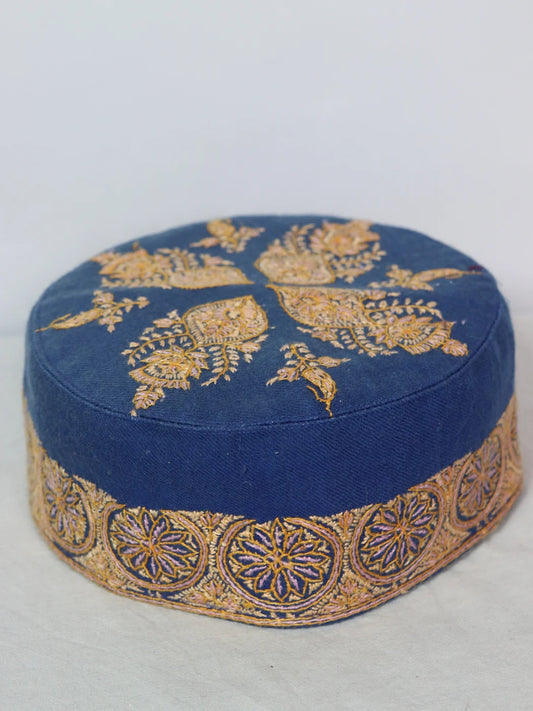 Kashmiri Sozni Work Cap In Blue Toosha | Dachigam