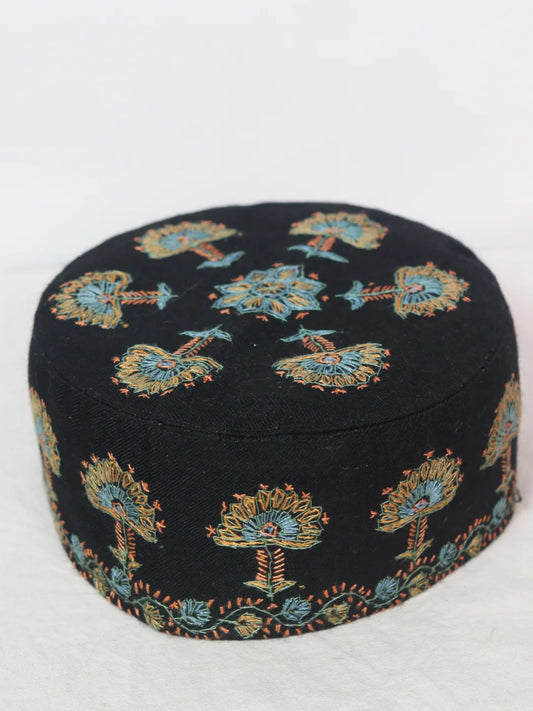 Kashmiri Black Cap |Topi With Hand Sozni Embroidery