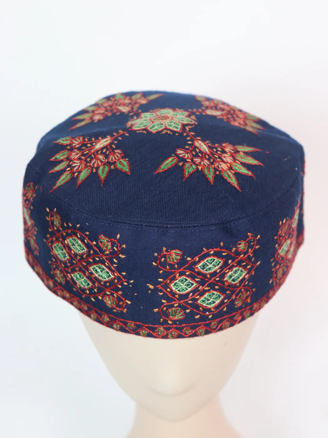 Salam Kashmiri Navy-Blue Round Toosha Cap with Hand Sozni Work