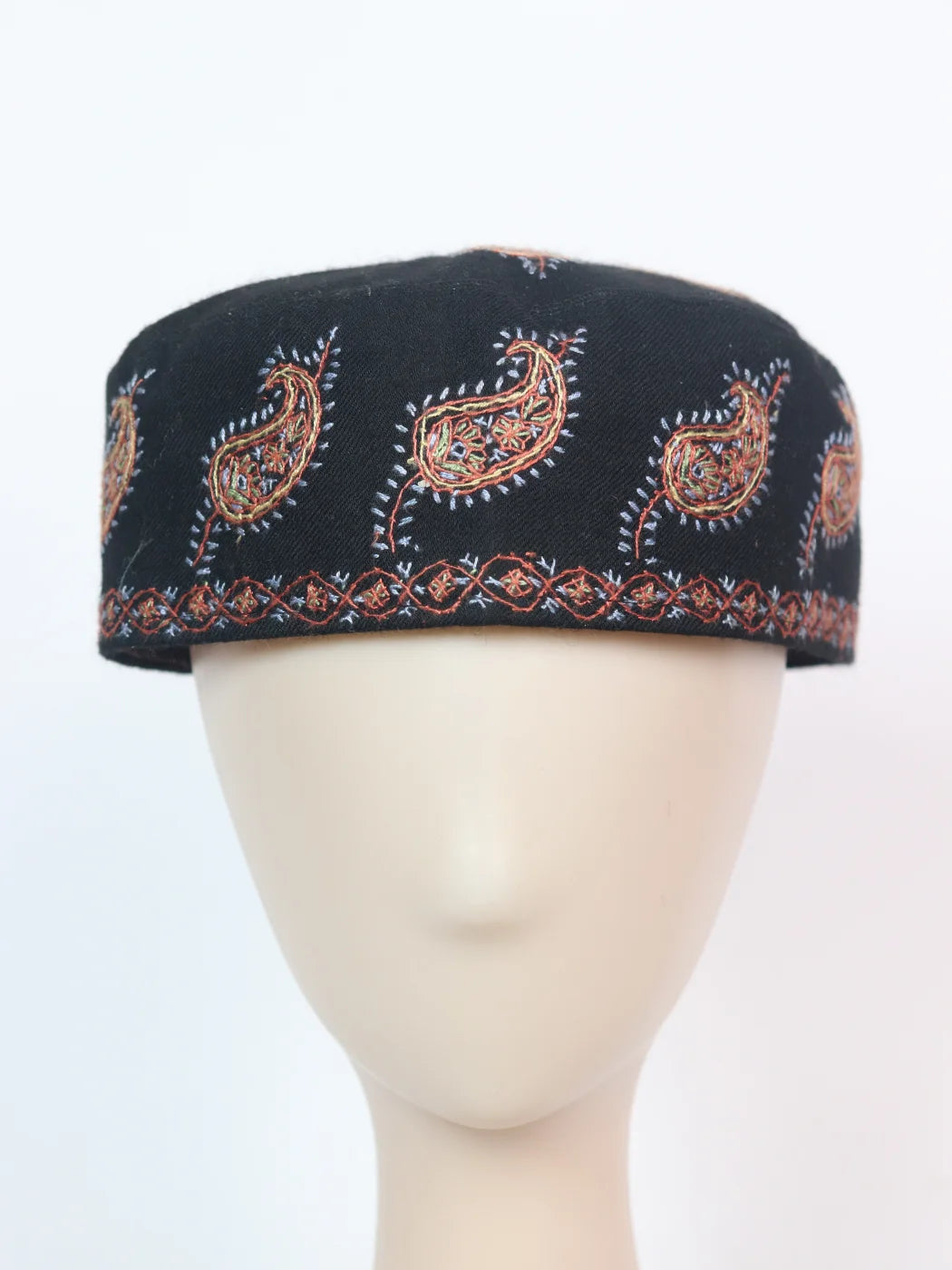 Walur Black Kashmiri Lightweight Toosha Cap with Hand Sozni Work
