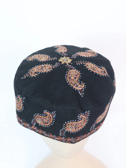 Walur Black Kashmiri Lightweight Toosha Cap with Hand Sozni Work