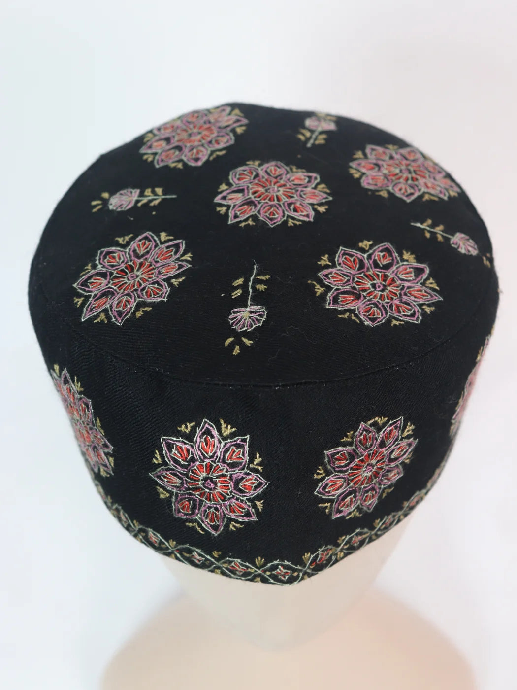 Kashmiri Chinar Cap with Hand Sozni Embroidery in Black Toosha