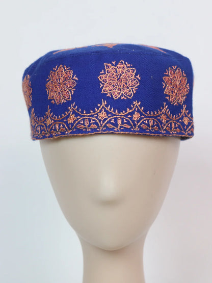 Kashmiri Handwork Cap in Sozni Work Blue Shahzad