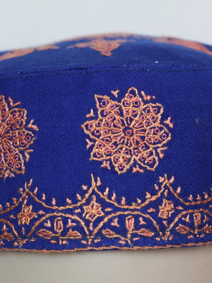 Kashmiri Handwork Cap in Sozni Work Blue Shahzad