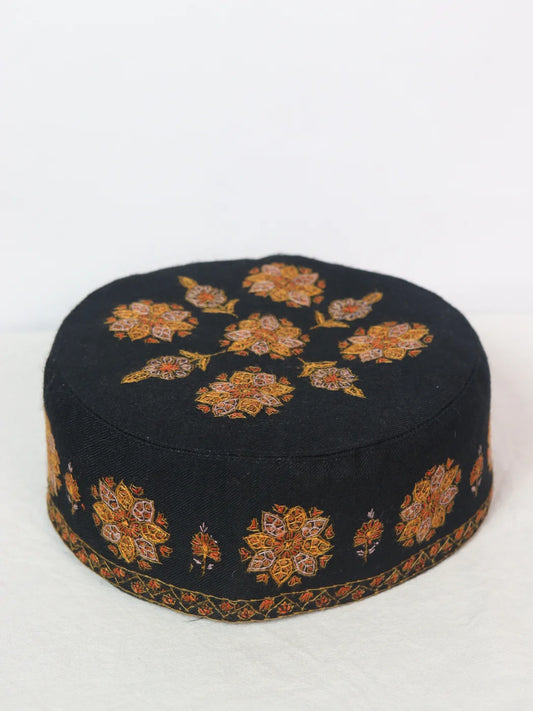Kashmiri Black Cap Saim With Handmade Sozni Embroidery