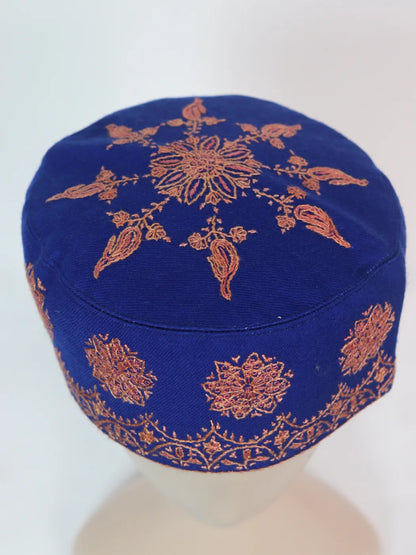Kashmiri Handwork Cap in Sozni Work Blue Shahzad