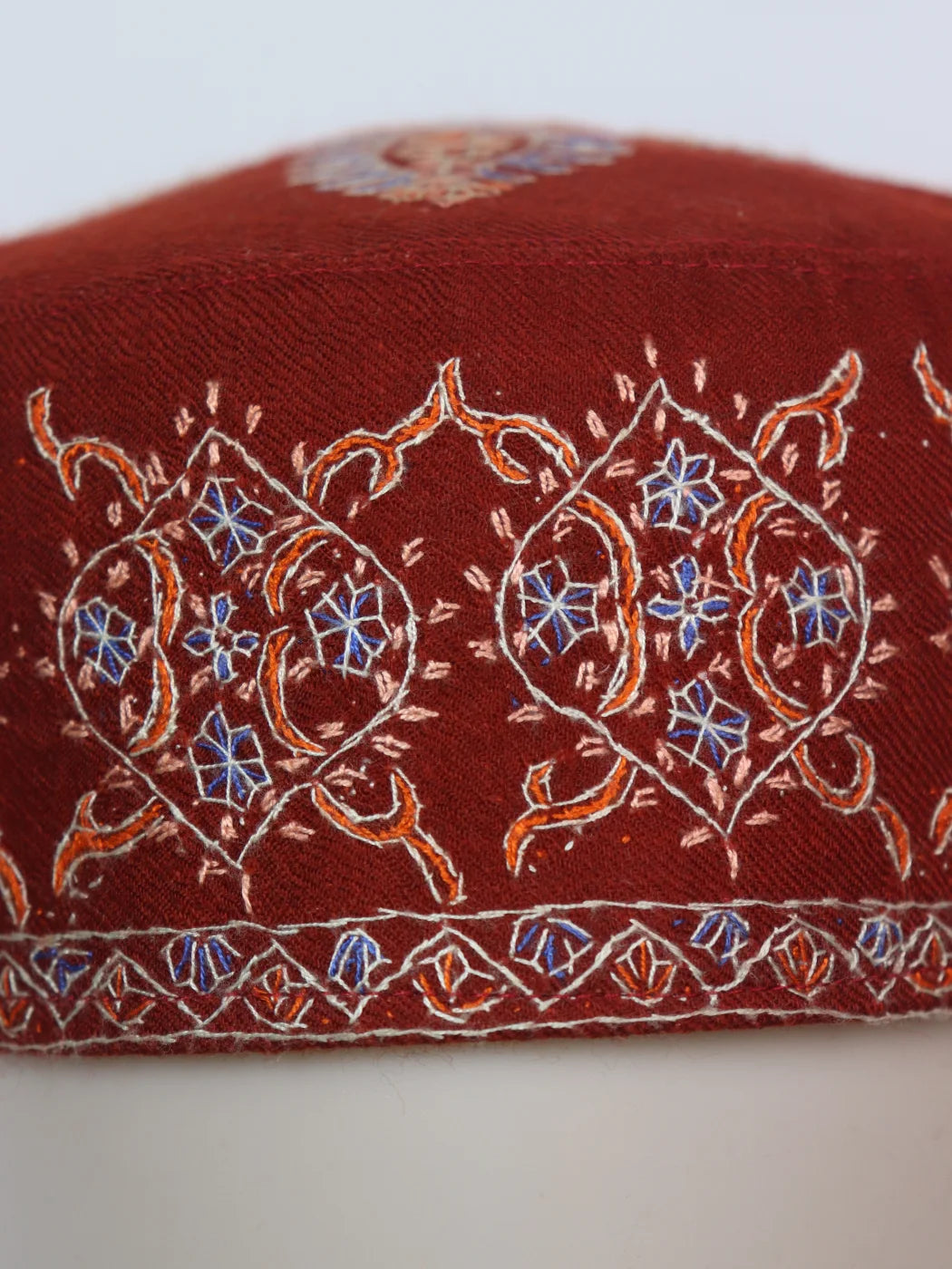 Kashmiri Sozni Embroiderd Cap In Rustic-Red Gulzar
