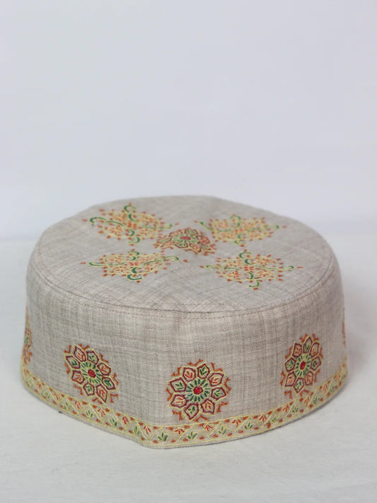Handmade Kashmiri Beige Cap With Sozni Embroidery Ayoub