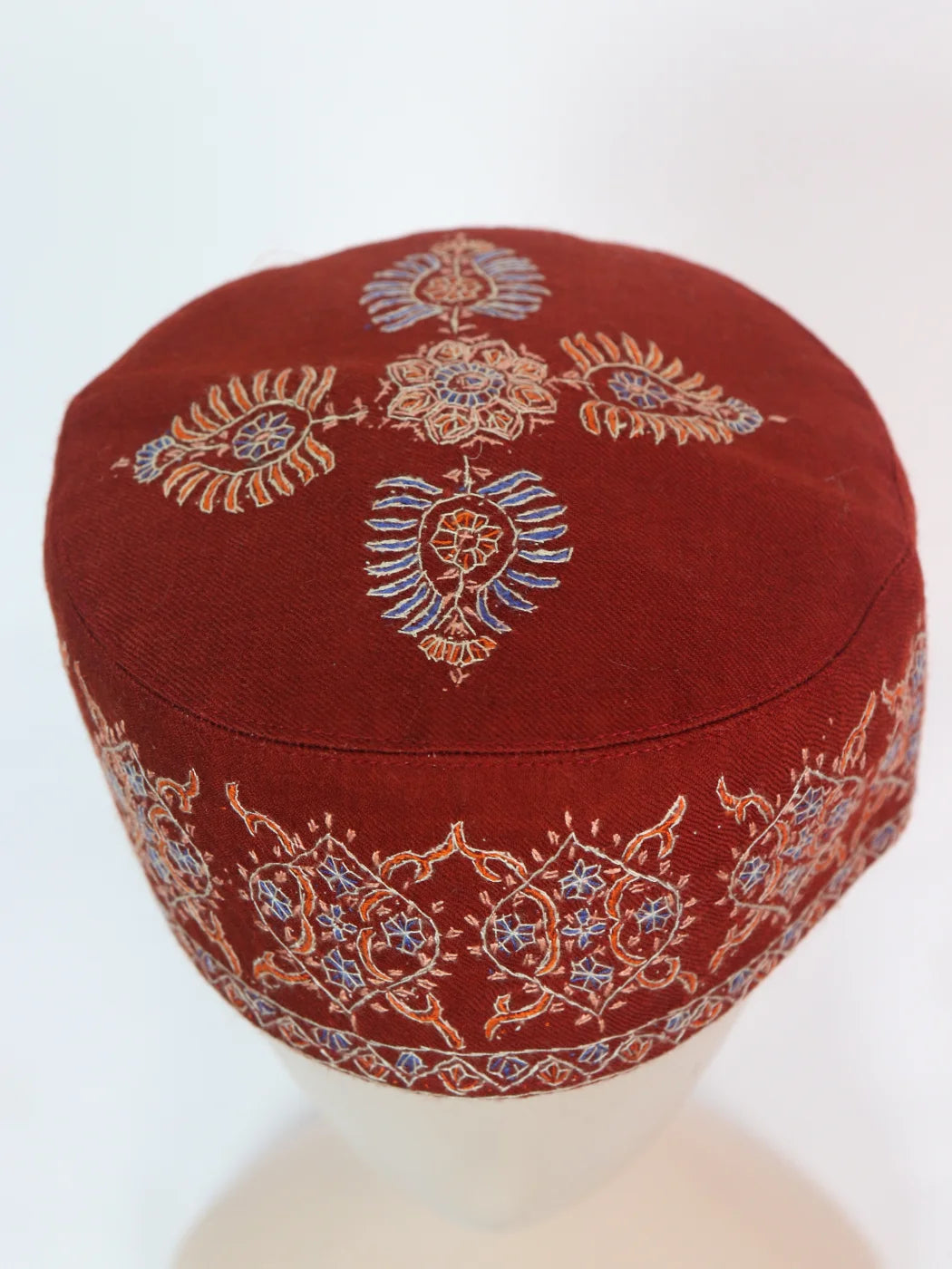 Kashmiri Sozni Embroiderd Cap In Rustic-Red Gulzar