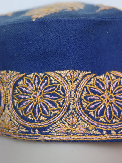 Kashmiri Sozni Work Cap In Blue Toosha | Dachigam