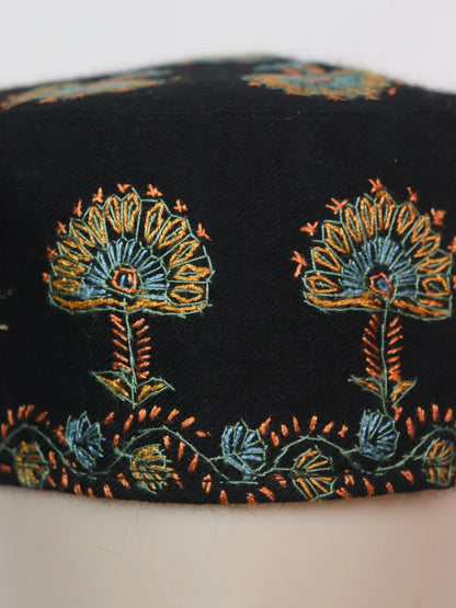 Kashmiri Black Cap |Topi With Hand Sozni Embroidery