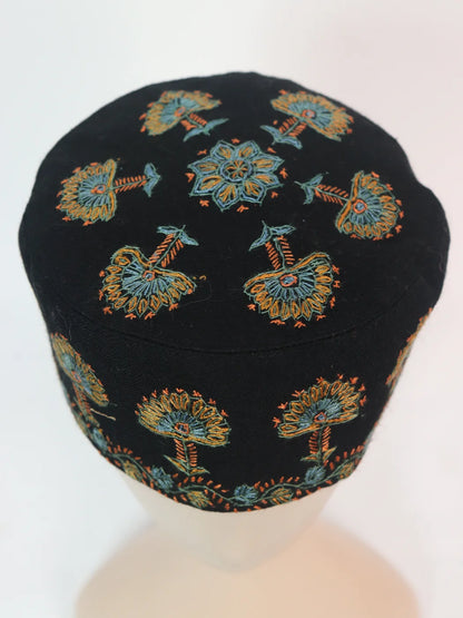 Kashmiri Black Cap |Topi With Hand Sozni Embroidery