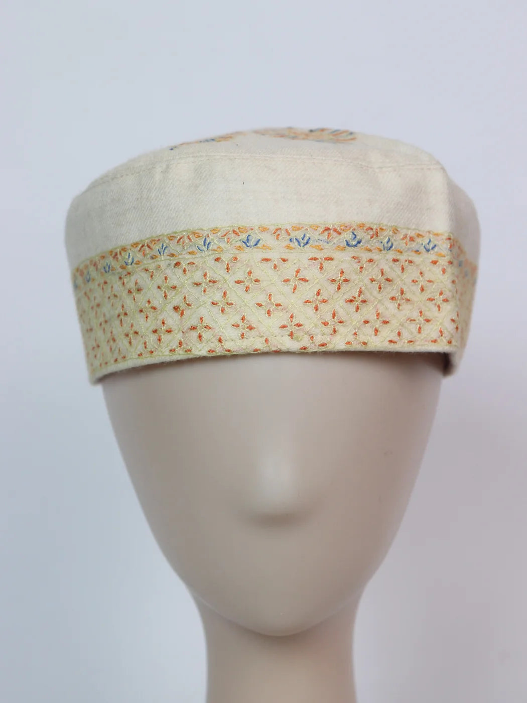 Cream Kashmiri Cap |Topi With Hand Sozni Embroidery Gurbaz