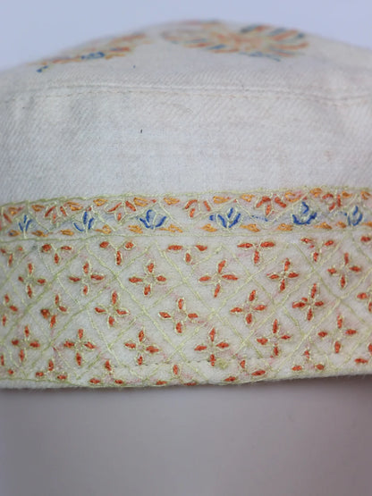 Cream Kashmiri Cap |Topi With Hand Sozni Embroidery Gurbaz