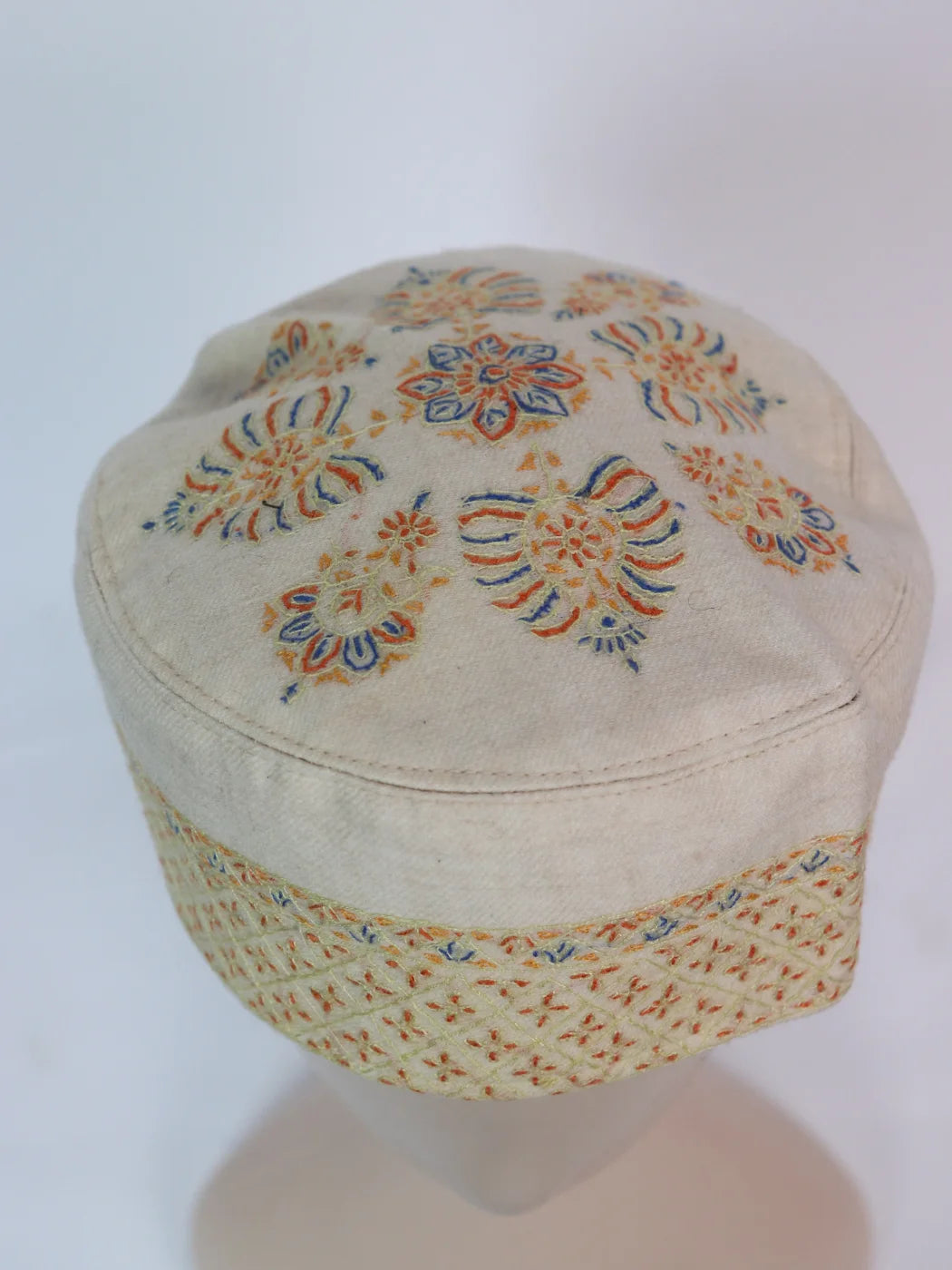 Cream Kashmiri Cap |Topi With Hand Sozni Embroidery Gurbaz
