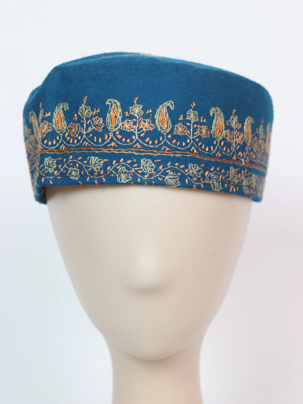 Kashmiri Blue Cap |Topi Sarposh With Hand Sozni Embroidery In Toosha