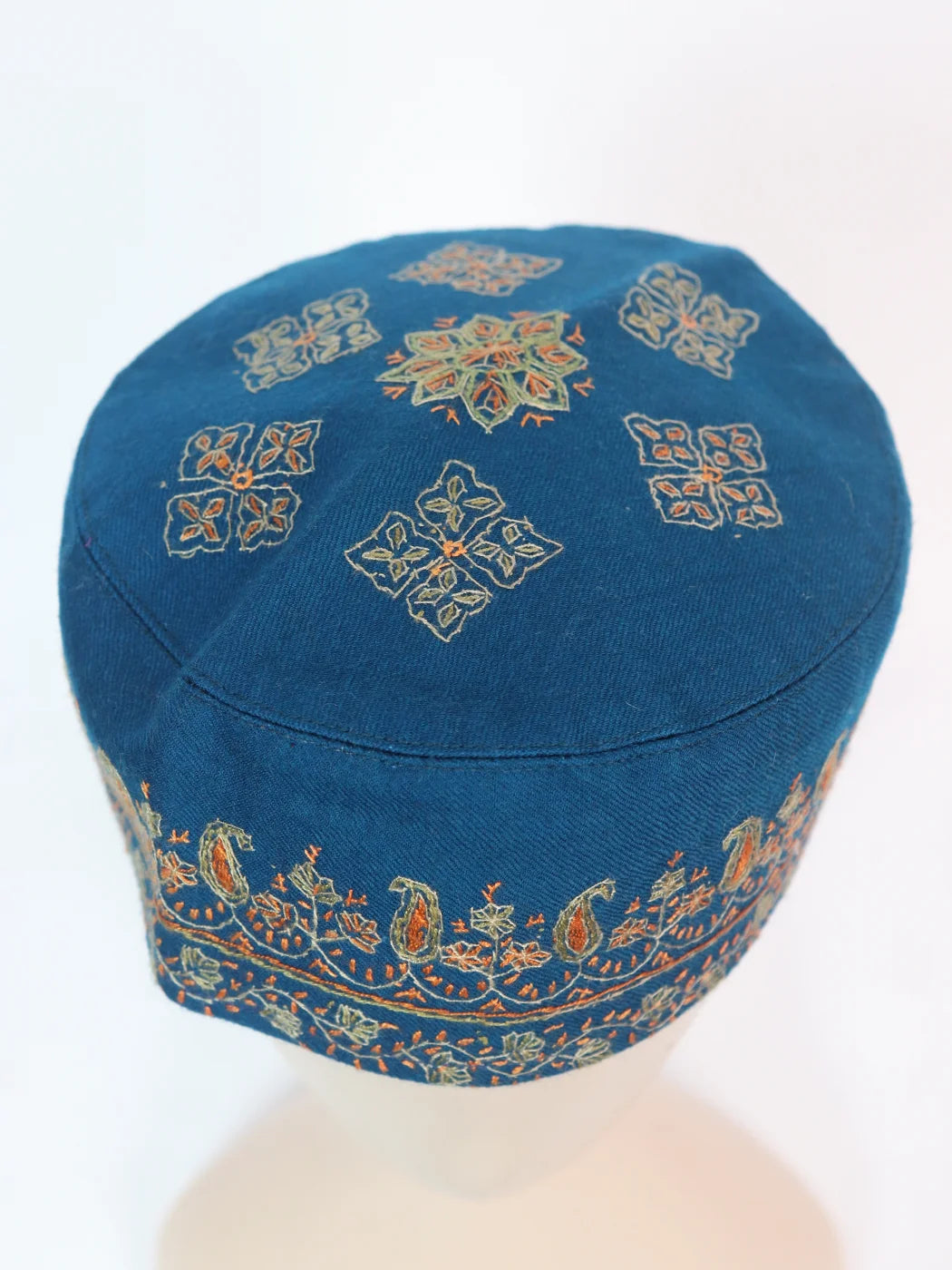 Kashmiri Blue Cap |Topi Sarposh With Hand Sozni Embroidery In Toosha
