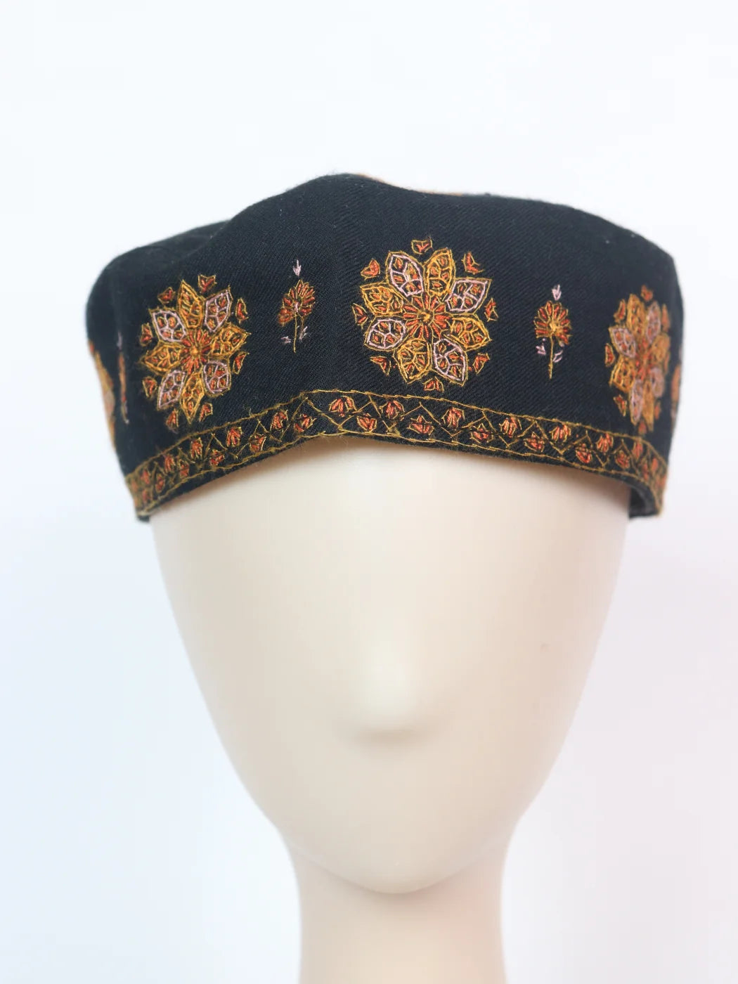Kashmiri Cap | Topi Sartaj  With Hand Sozni Embroidery In Black Toosha