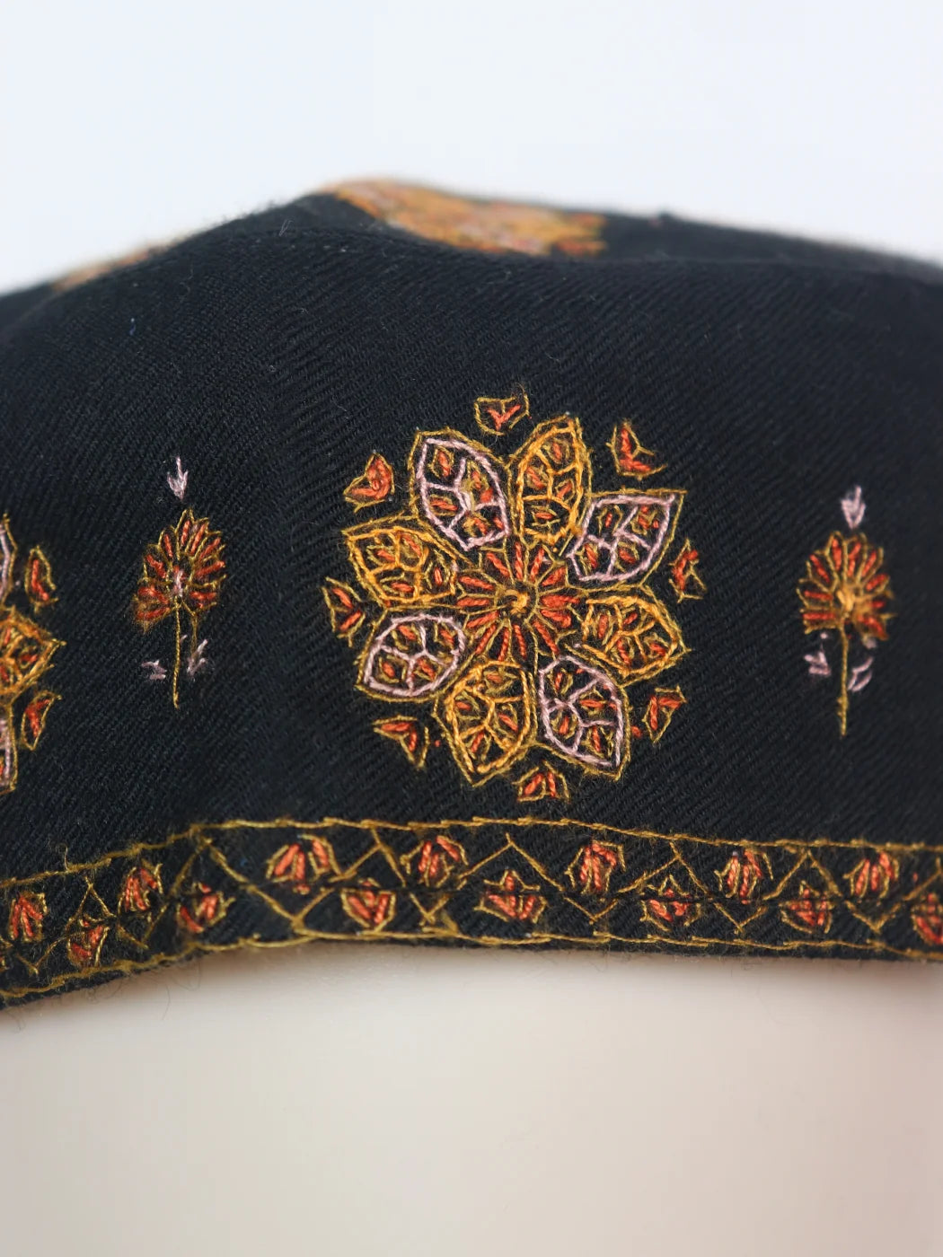 Kashmiri Cap | Topi Sartaj  With Hand Sozni Embroidery In Black Toosha