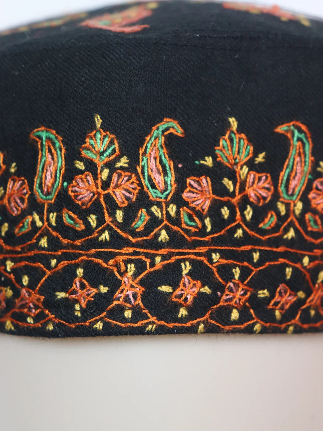 Black Kashmiri Classic Cap With Handmade Sozni Work Sehrab