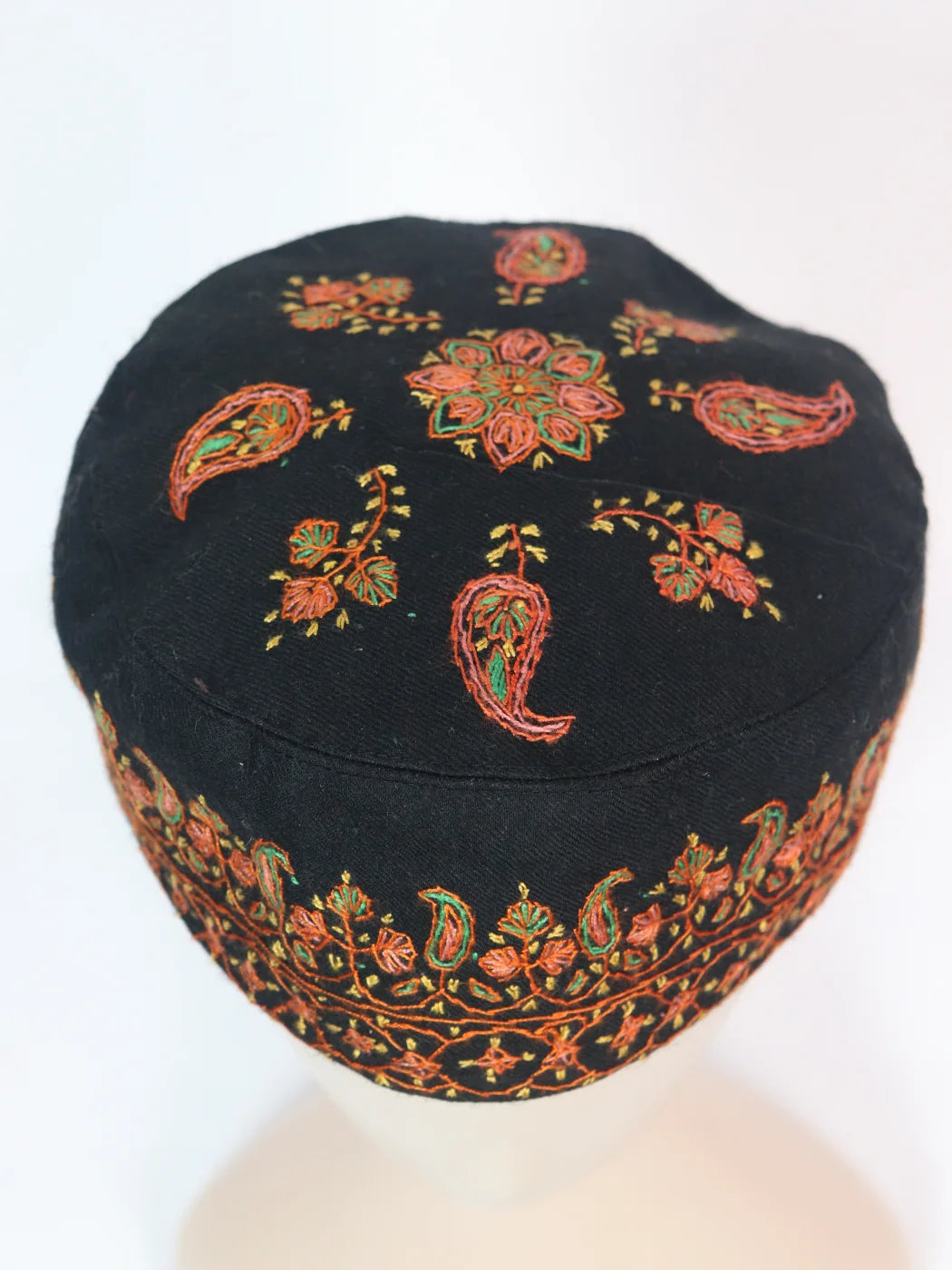 Black Kashmiri Classic Cap With Handmade Sozni Work Sehrab