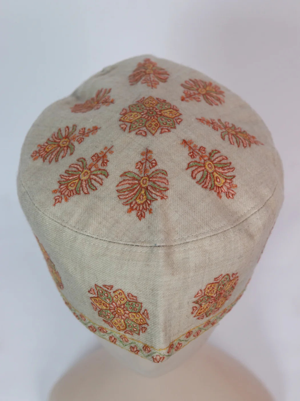 Kashmiri Classic Beige Cap Mohsin With Handmade Sozni Work