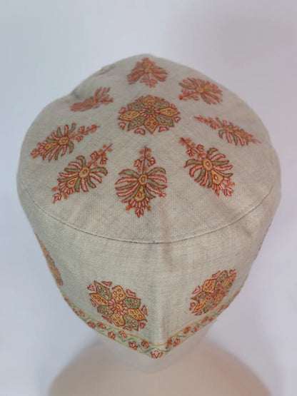 Kashmiri Classic Beige Cap Mohsin With Handmade Sozni Work