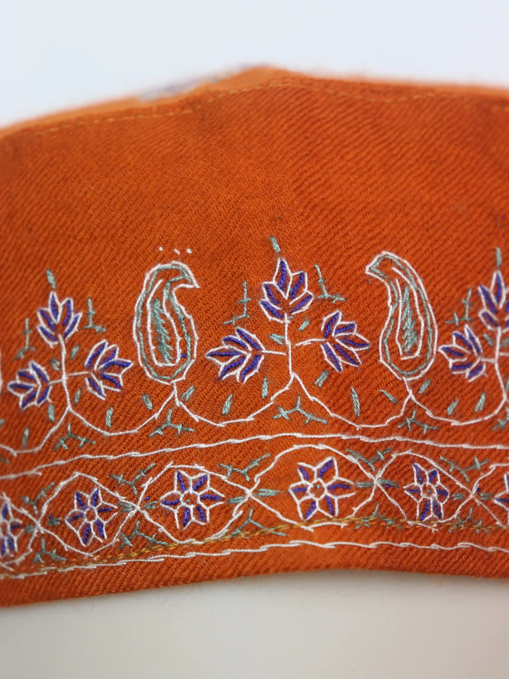 Kashmiri Noor Designer Cap In Orange With Handmade Sozni Work