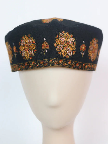 Kashmiri Black Cap Saim With Handmade Sozni Embroidery