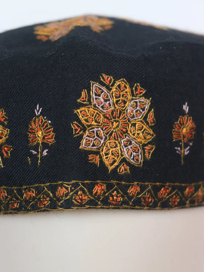 Kashmiri Black Cap Saim With Handmade Sozni Embroidery