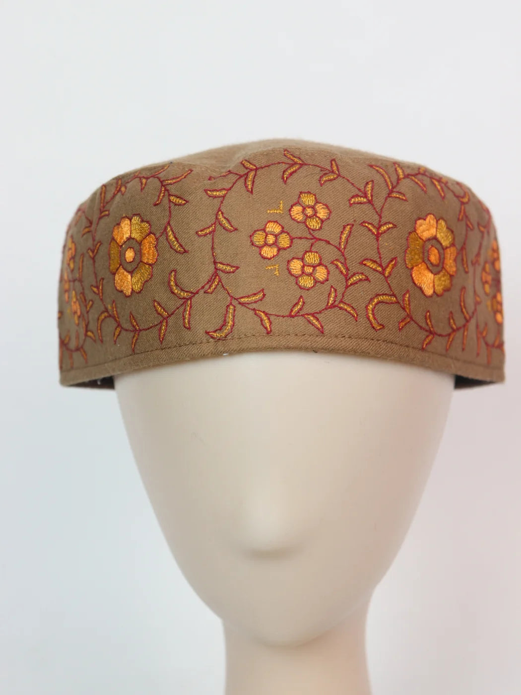 Brown Kashmiri Cap With Handmade Sozni Embroidery Farhan